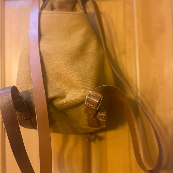 CANVAS DRAWSTRING BACKPACK See photos for condition~stitching loose on strap. - Picture 4 of 5